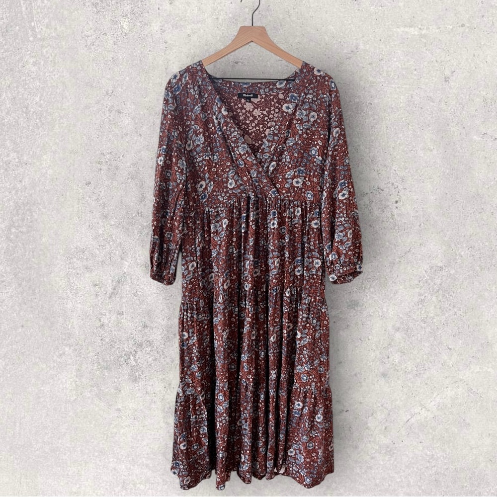 Madewell Challis Wrap Midi Dress Woodland Floral Size M - Picture 4 of 7